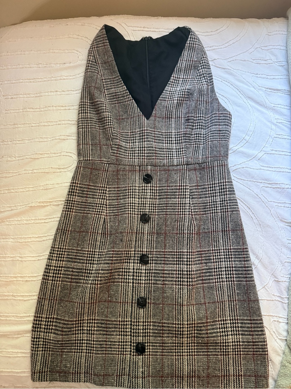 Amazon Plaid Mini Dress in Gray, Black and Red Accent